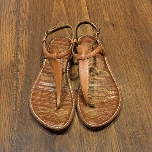 Sam Edelman Brown Leather T-Strap Sandals